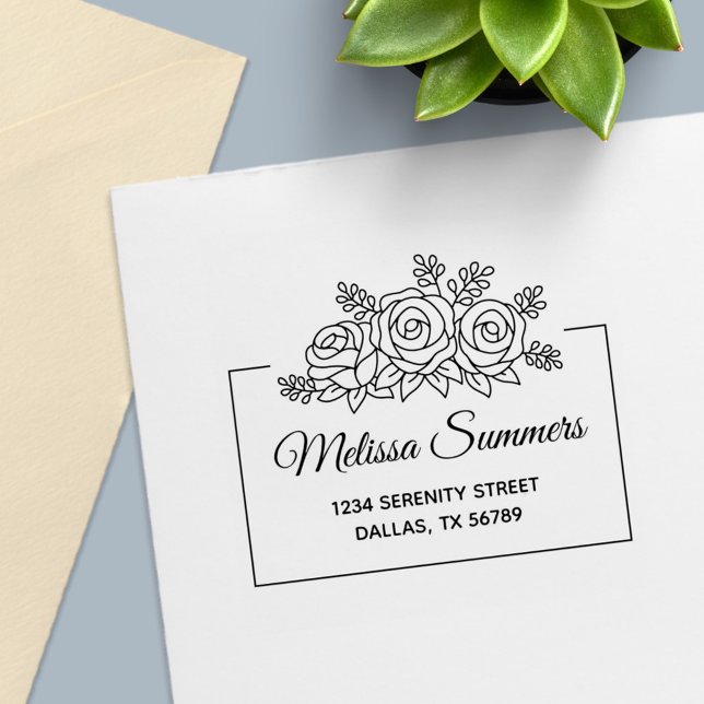 Elegante Rose Bouquet-Blume Frame-Adresse Permastempel (Von Creator hochgeladen)