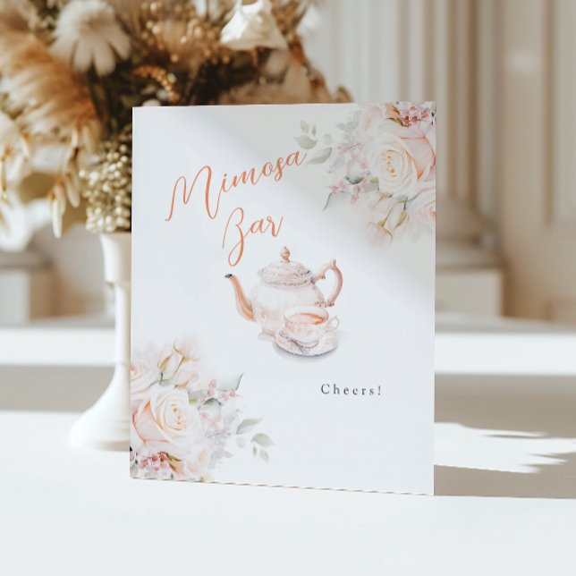 Elegante Rose Bridal Tea Party Mimosa Bar Sockelschild (Von Creator hochgeladen)