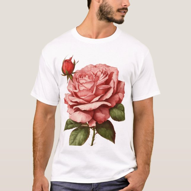 "Elegante Rose & Bud Blossom - Zeitlos Vintag T-Shirt (Vorderseite)