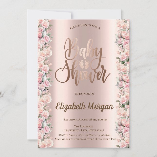 Elegante Rose Chic Rose Gold Baby Dusche Einladung (Vorderseite)