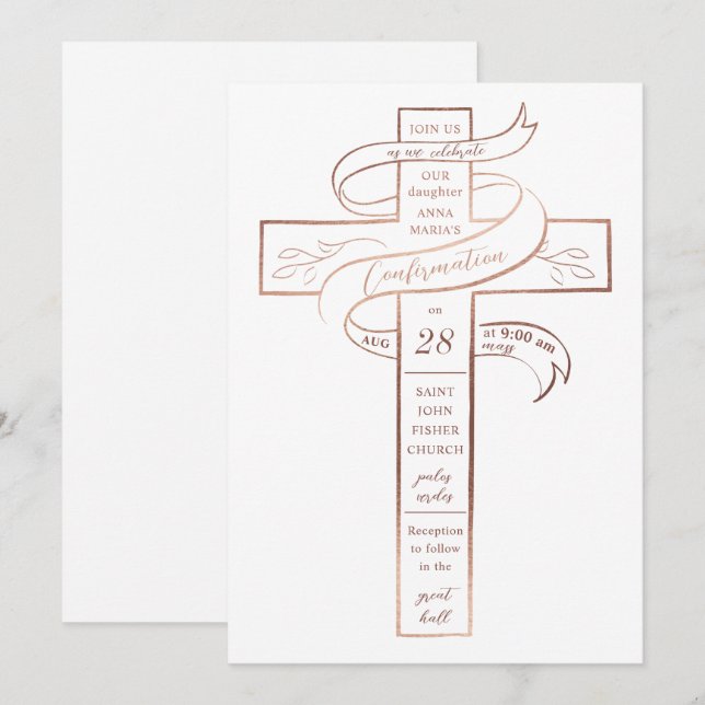 Elegante Rose - Christliche Bestätigung Einladung (Vorne/Hinten)