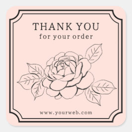 Elegante Rose "Danke für Ihre Bestellung" Quadratischer Aufkleber