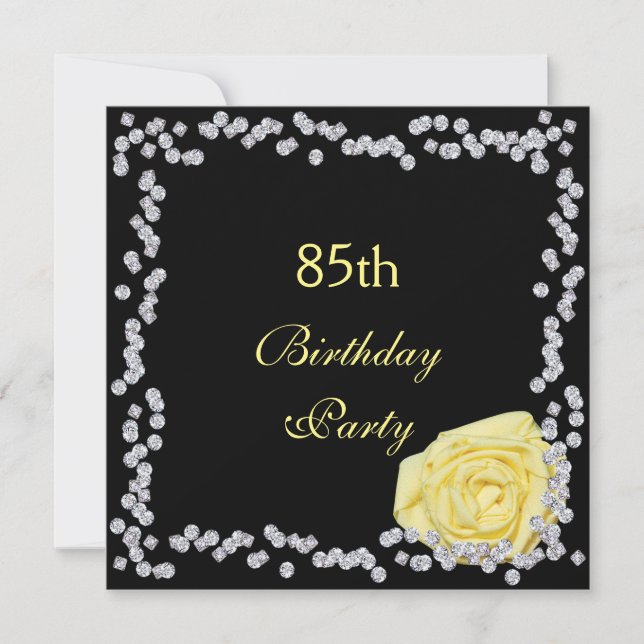Elegante Rose & Diamonds 85. Geburtstag Einladung (Vorderseite)