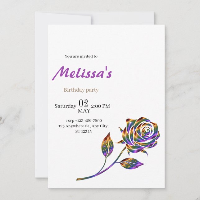 Elegante Rose Einladung zum Geburtstag (Vorderseite)