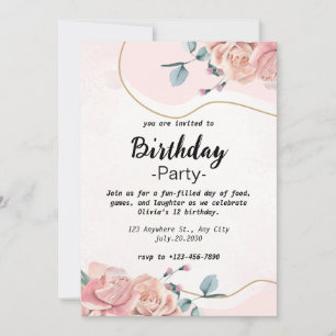 Élégante Rose Floral Girls Invitation Anniversaire