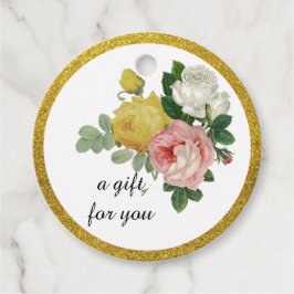 Elegante Rose Floral Gold Glitzer Geschenkanhänger