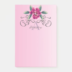 Elegante Rose Floral Monogram Post-it Klebezettel