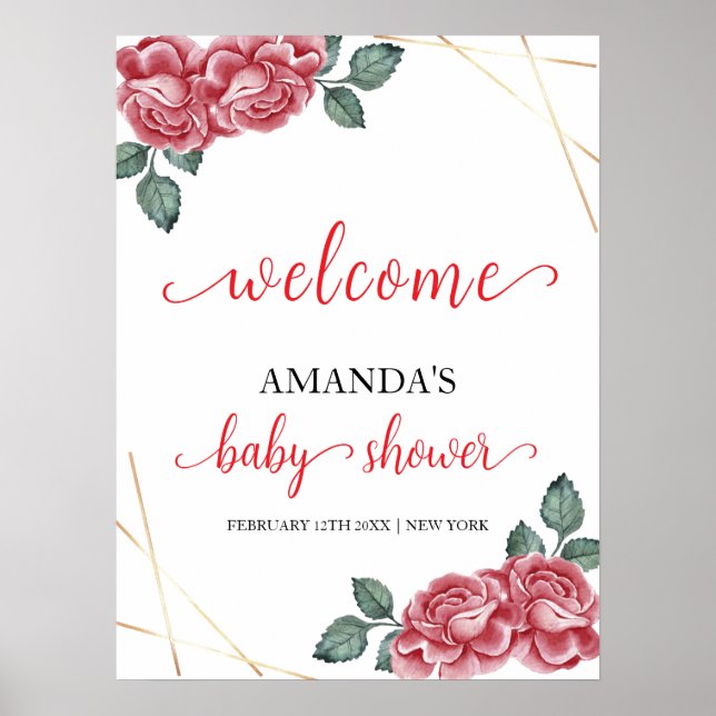 Elegante Rose Floral Sweetheart Babydusche Willkom Poster (Vorne)