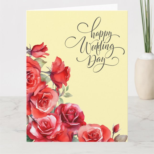 Elegante Rose floraler Hochzeitstag Herzlichen Glü Karte (Vorderseite)