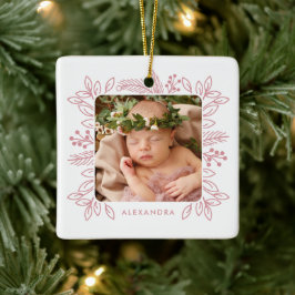 Elegante Rose Foliage Frame Erstes Foto Keramikornament