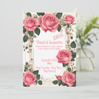 Elegante Rose Frame Template Hochzeitsempfehlung Einladung