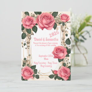 Elegante Rose Frame Template Hochzeitsempfehlung Einladung