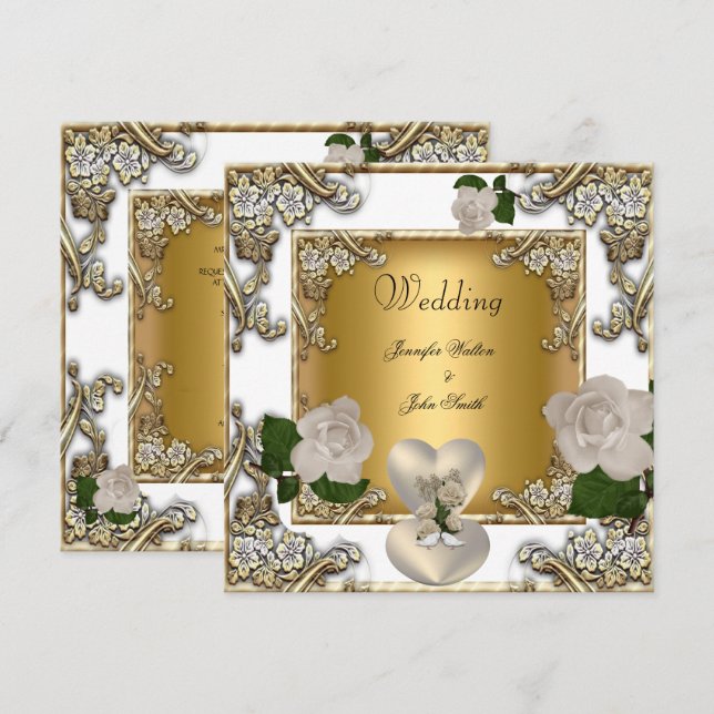 Elegante Rose für Hochzeitstorte Einladung (Vorne/Hinten)