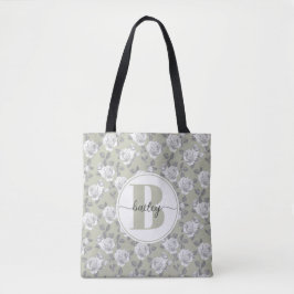 Elegante Rose Garden Monogram Sage Green Tasche