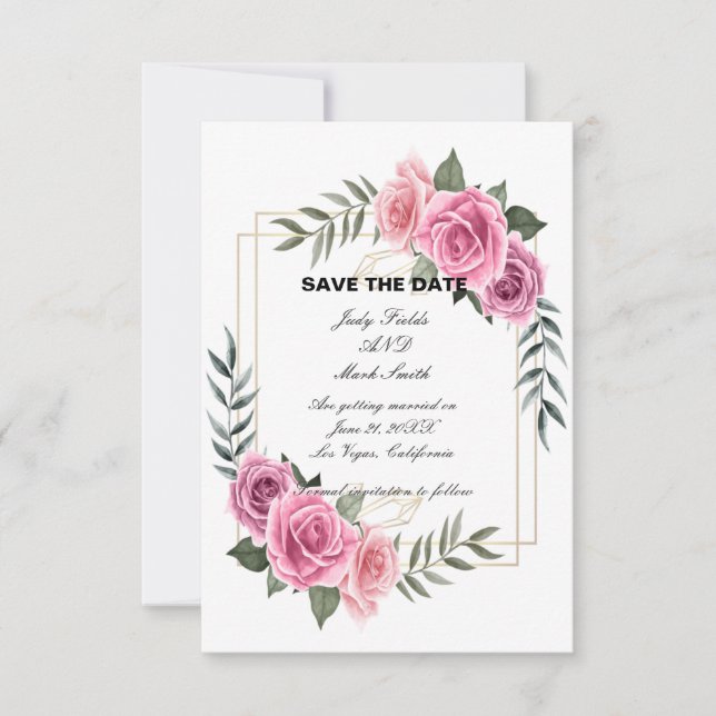 Élégante Rose Géométrique Enregistrer La Carte Dat (Devant)