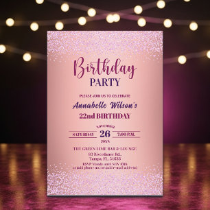 Elegante Rose Glitter Metallic Pink 22. Geburtstag Einladung