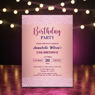 Elegante Rose Glitter Metallic Pink 24. Geburtstag Einladung