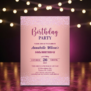 Elegante Rose Glitter Metallic Pink 46. Geburtstag Einladung