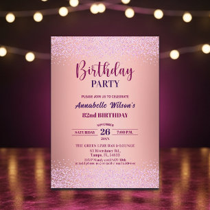 Elegante Rose Glitter Metallic Pink 82. Geburtstag Einladung