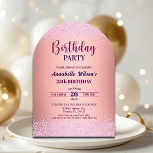 Elegante Rose Glitter Metallic Rosa 25. Geburtstag Acryleinladungen