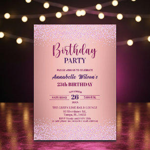 Elegante Rose Glitter Metallic Rosa 25. Geburtstag Einladung