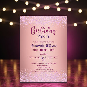 Elegante Rose Glitter Metallic Rosa 30. Geburtstag Einladung