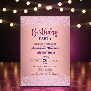 Elegante Rose Glitter Metallic Rosa 45. Geburtstag Einladung