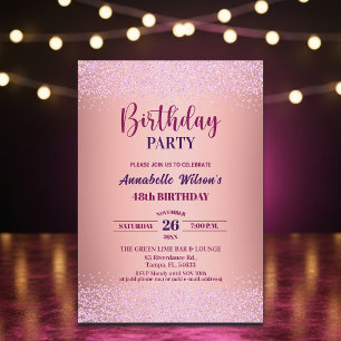 Elegante Rose Glitter Metallic Rosa 48. Geburtstag Einladung