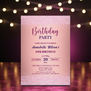 Elegante Rose Glitter Metallic Rosa 49. Geburtstag Einladung