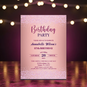 Elegante Rose Glitter Metallic Rosa 87. Geburtstag Einladung