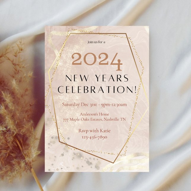 Elegante Rose Gold 2024 Neues Party Einladung (Von Creator hochgeladen)