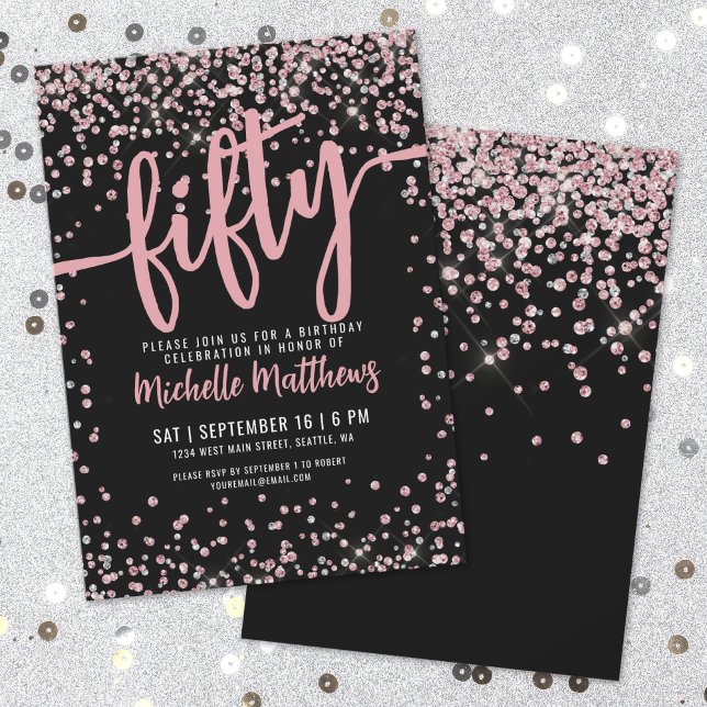 Elegante Rose Gold 50. Geburtstag Einladung (Elegant Rose Gold 50th Birthday Invitation)