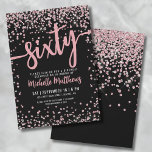 Elegante Rose Gold 60. Geburtstag Einladung<br><div class="desc">Die elegante und feierliche 60. Geburtstagsfeier lädt zum Verweilen ein. Das elegante Design bietet eine Mischung aus silbernen Glitzer Konfetti, die eine Touch Spaß und Festlichkeit. Oben wird "Sixty" in fett gedruckter Kalligrafie vorgestellt, die den Ton für ein unvergessliches Fest absteckt. Der Text verbindet Skripte mit modernen Schriftart in Weiß...</div>