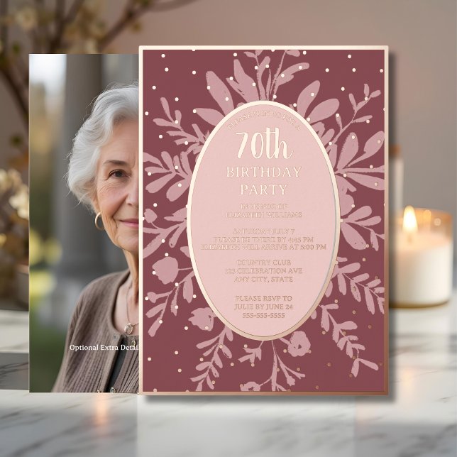Elegante Rose Gold 70. Custom Birthday Party Folieneinladung (Von Creator hochgeladen)