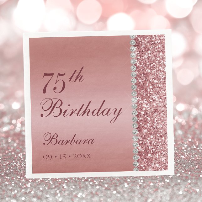 Elegante Rose Gold 75. Geburtstag Serviette (Von Creator hochgeladen)