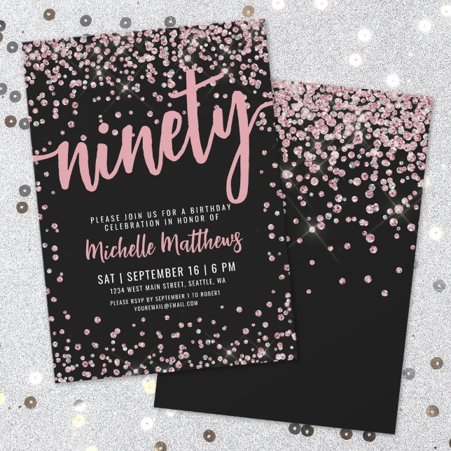 Elegante Rose Gold 90. Geburtstag Einladung (Elegant Rose Gold 90th Birthday Invitation)