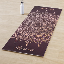 Elegante Rose Gold auf Burgund Flora Henna Mandala Yogamatte