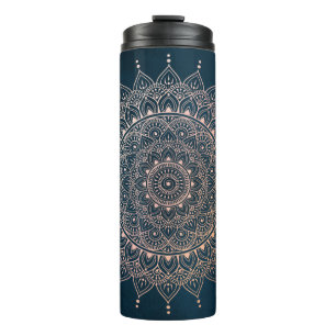 Elegante Rose Gold auf dem Aquamarinen Flora Henna Thermosbecher