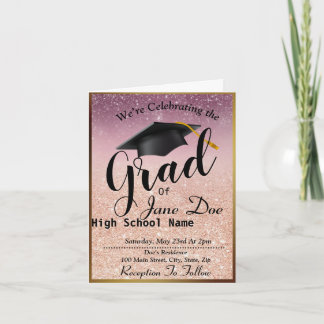 Elegante Rose Gold & Black Glitzer Abschluss Einladung