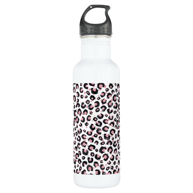 Elegante Rose Gold Black Leopard Muster Edelstahlflasche (Vorderseite)