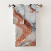 Elegante Rose Gold Black Marble Monogram
