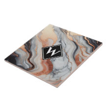 Elegante Rose Gold Black Marble Monogram