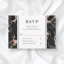 Elegante Rose Gold Black Marble Wedding RSVP