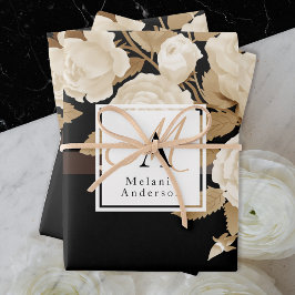 Elegante Rose Gold Black Monogram Geschenkpapier Set