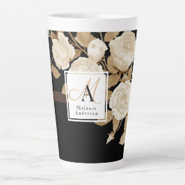 Elegante Rose Gold Black Monogram Milchtasse