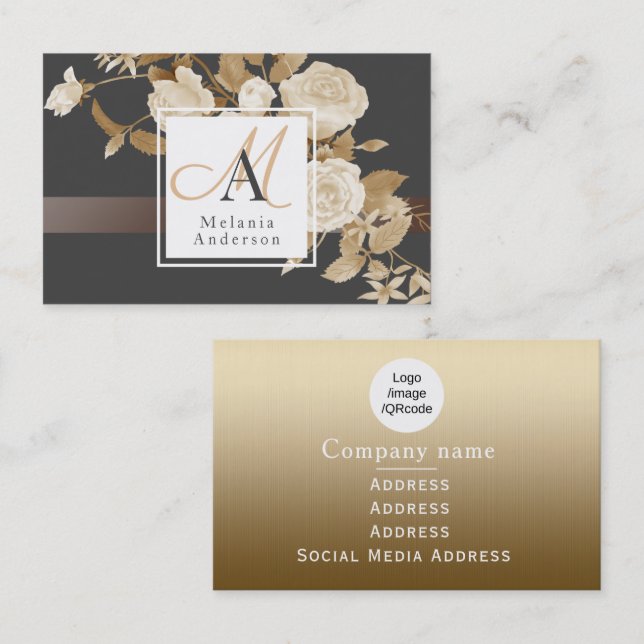 Elegante Rose Gold Black Monogram Visitenkarte (Vorne/Hinten)