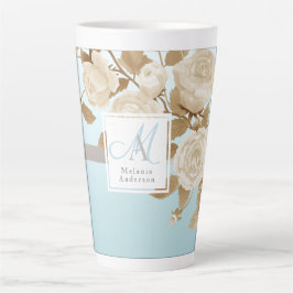 Elegante Rose Gold Blue Monogram Milchtasse