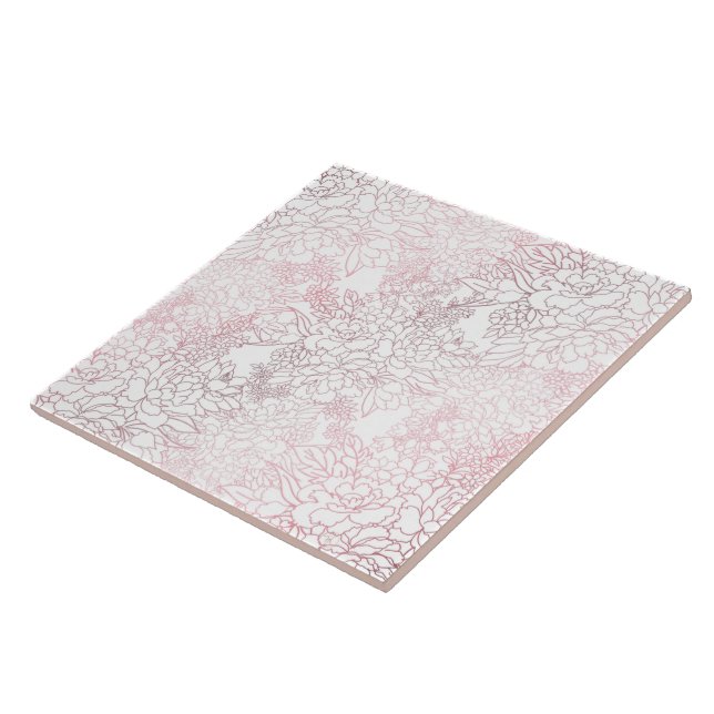 Elegante Rose Gold Blume Blumenmuster Botanisches  Fliese (Seite)