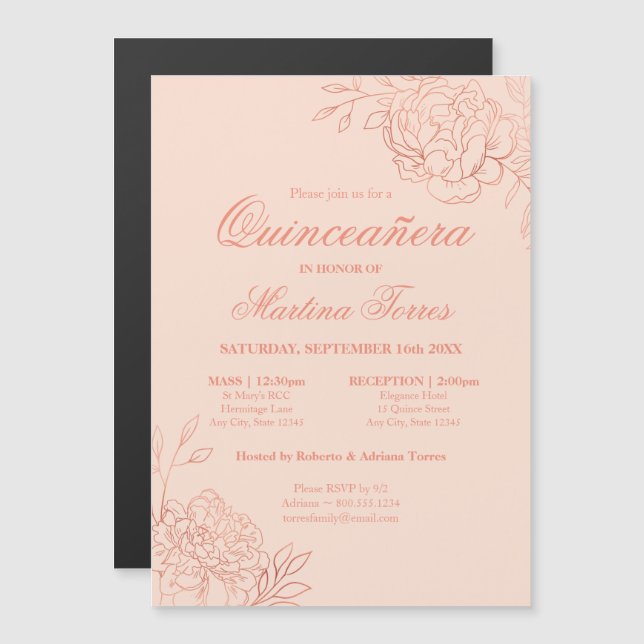 Elegante Rose Gold Blume Rosa Blumenkohl Magneteinladung (Vorne/Hinten)