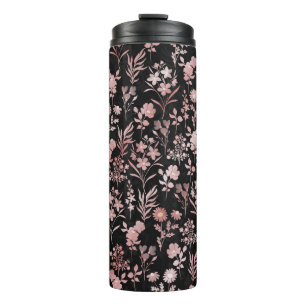 Elegante Rose Gold Blume Schwarz Botanisch Thermosbecher